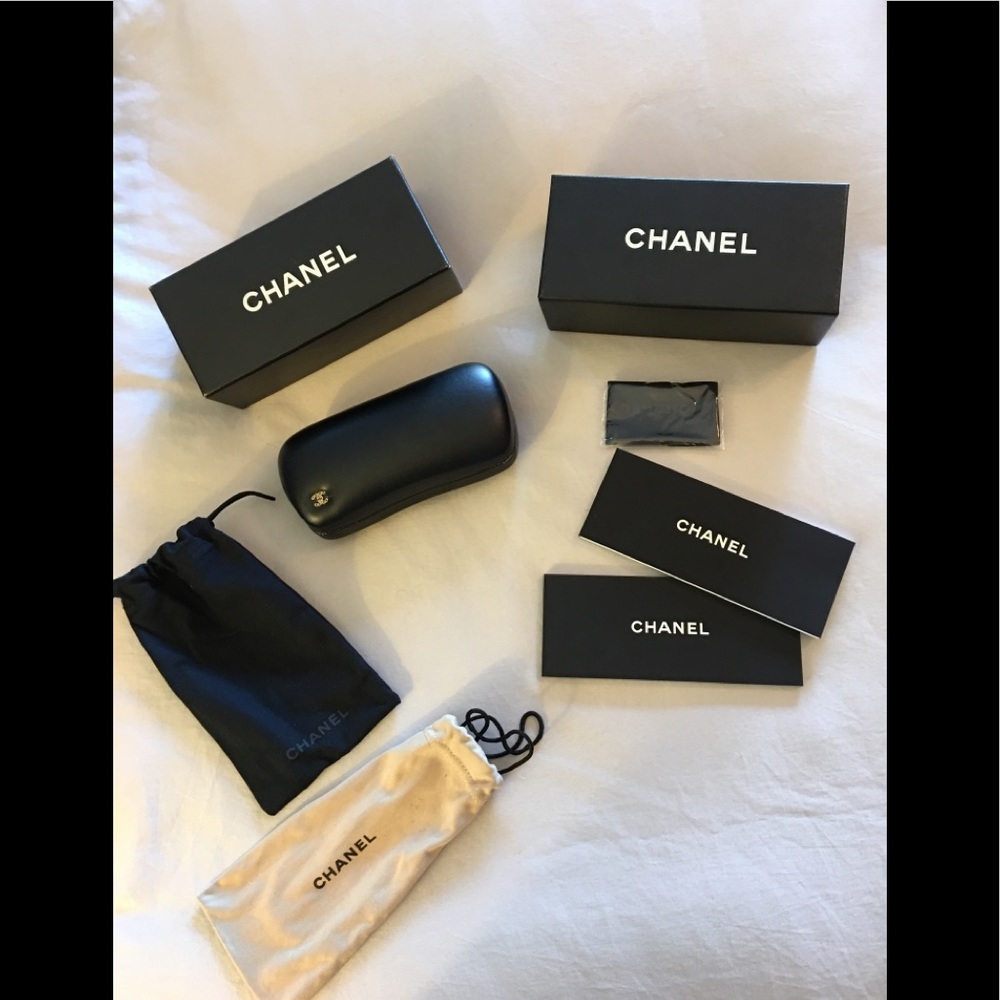 Chanel eye/sun glass case, boxes & paraphernalia